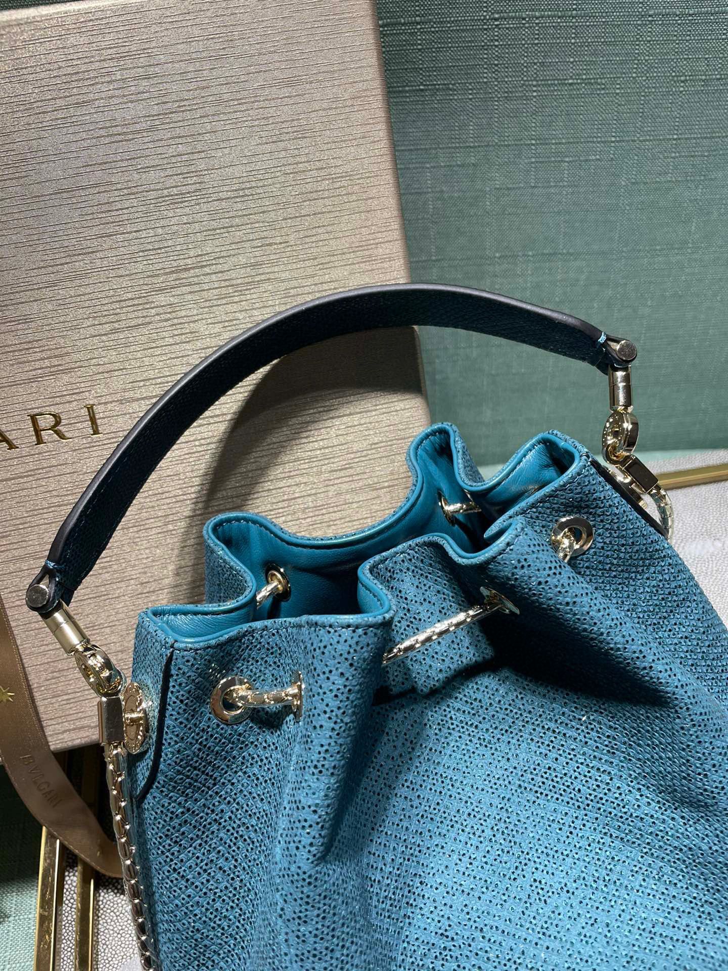 BVLGARI Original Snake Skin Bucket Bag B287614 Blue