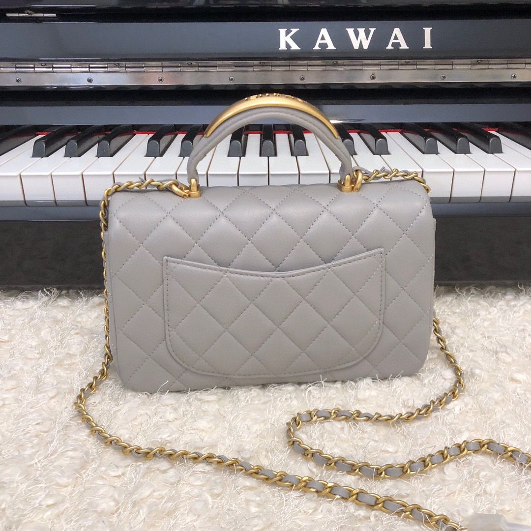 CHANEL 22B mini CF flap bag with Gold hardware top handle AS2431 Gray