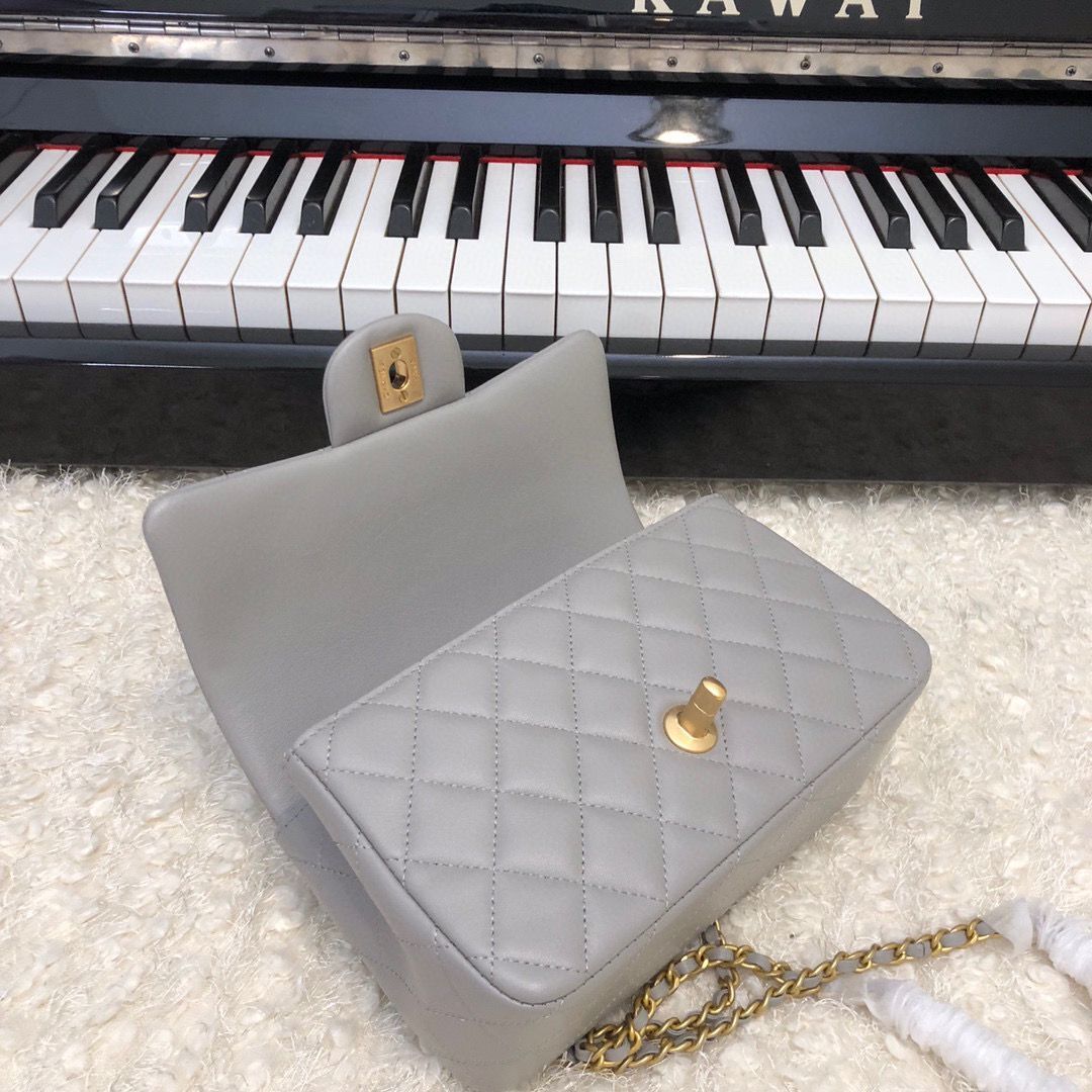 CHANEL 22B mini CF flap bag with Gold hardware top handle AS2431 Gray