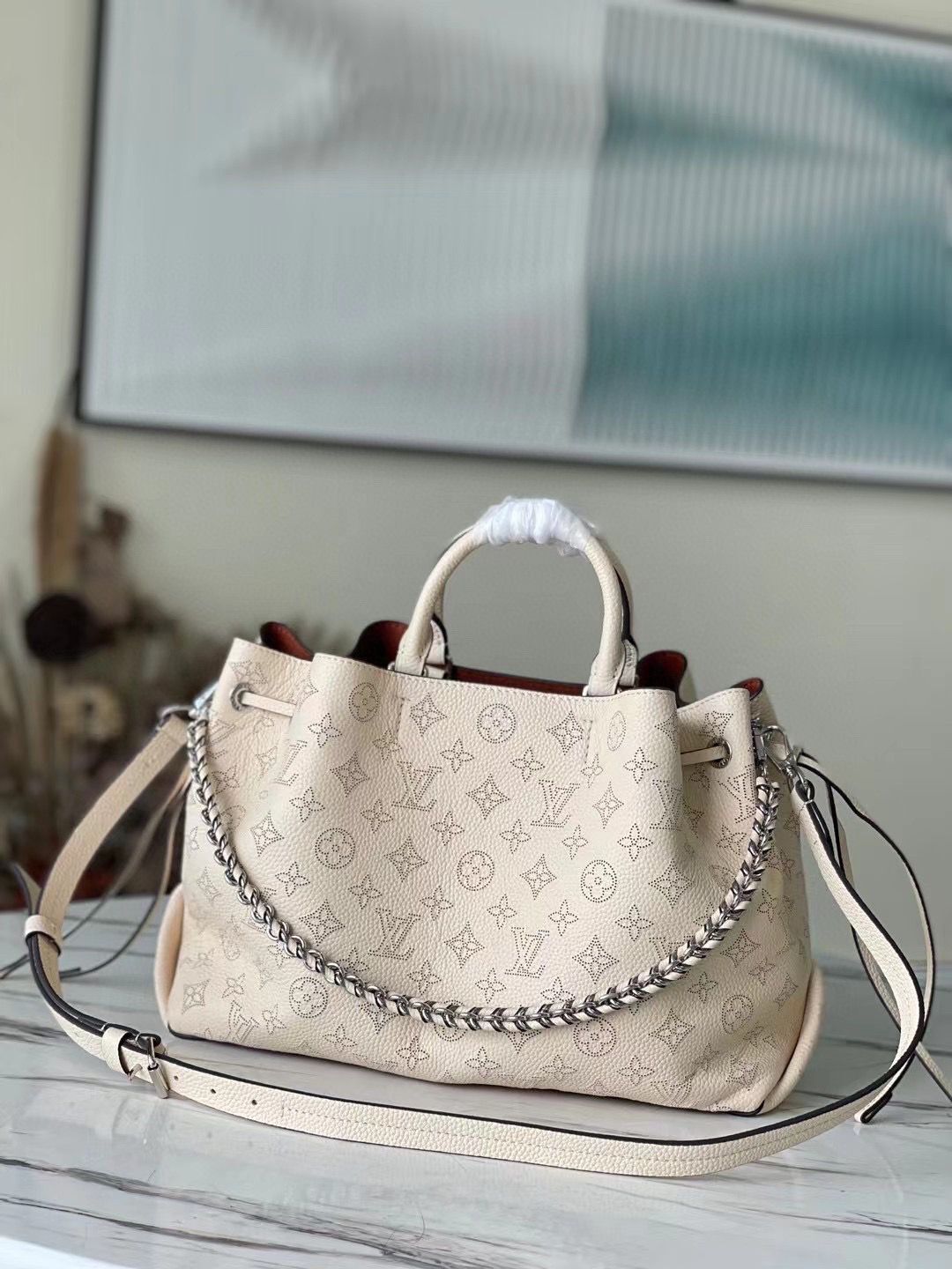 Louis Vuitton Mahina Leather Bella Tote Bag M59203 Beige