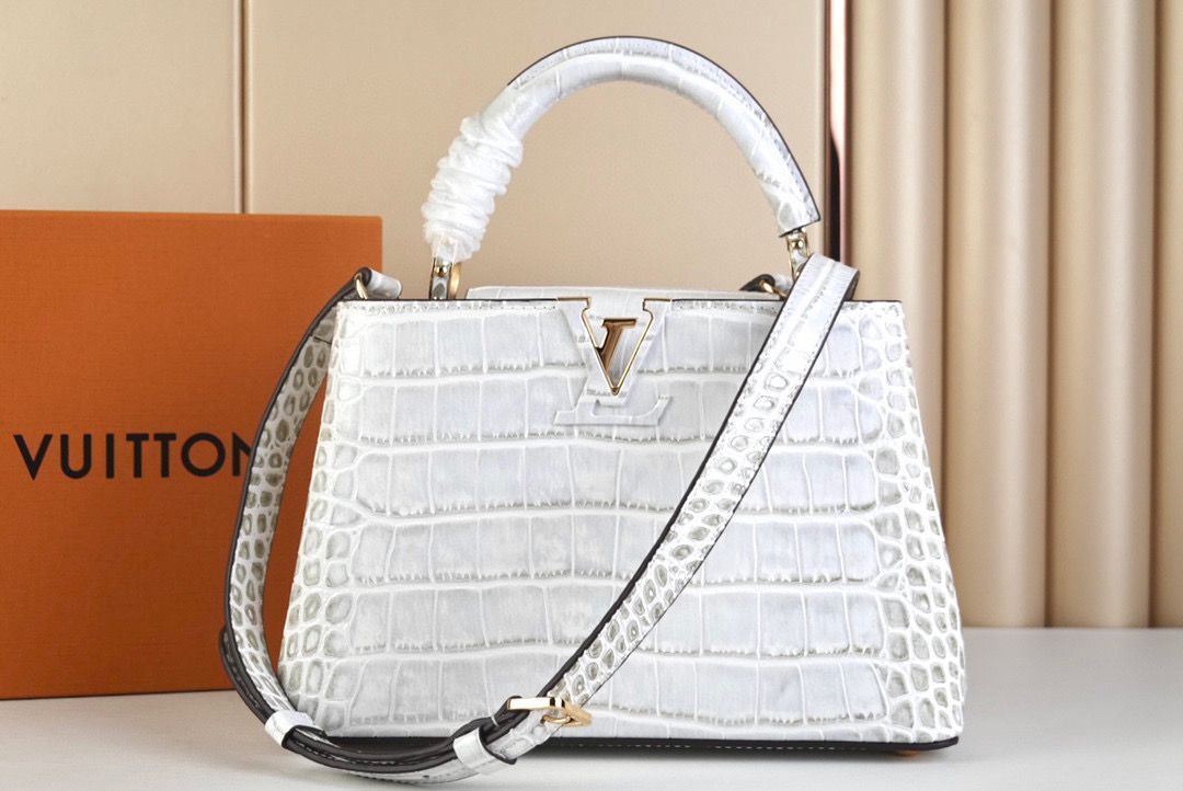 Louis Vuitton crocodile skin CAPUCINES BB M48865 White&Gray