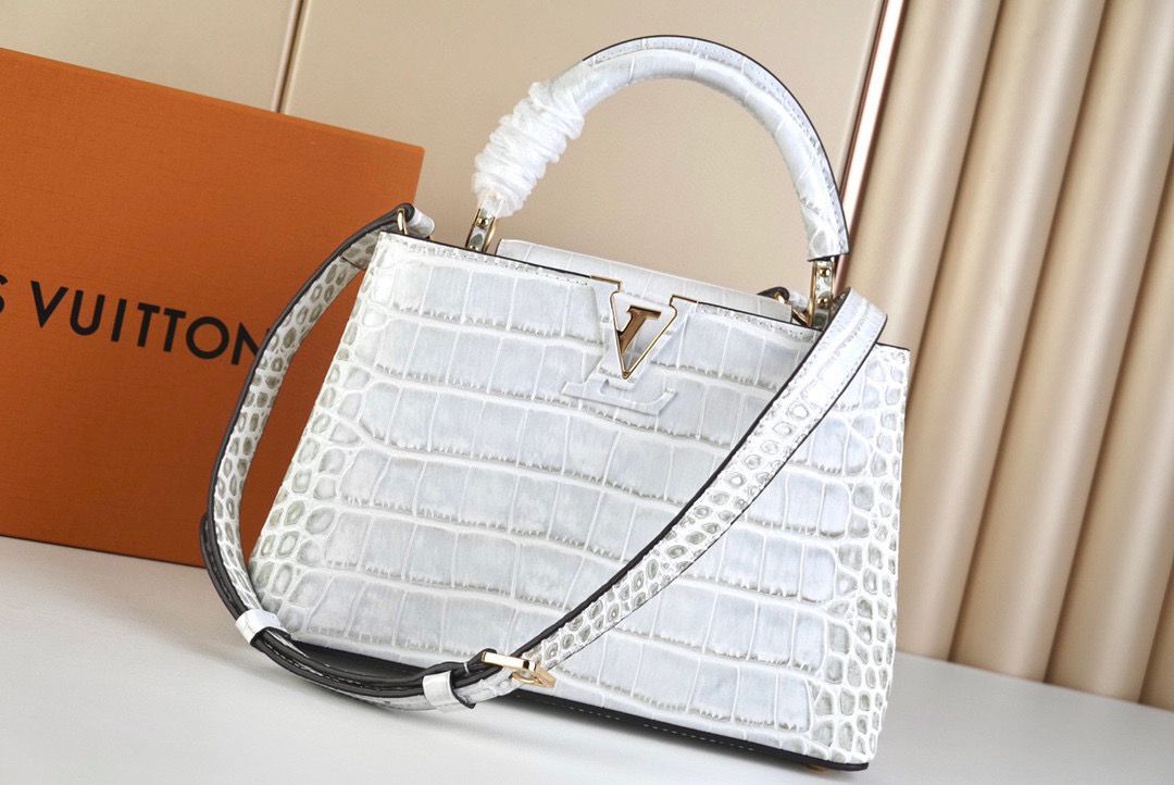 Louis Vuitton crocodile skin CAPUCINES BB M48865 White&Gray