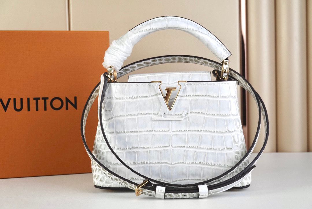 Louis Vuitton crocodile skin CAPUCINES MINI M48865 white&gray