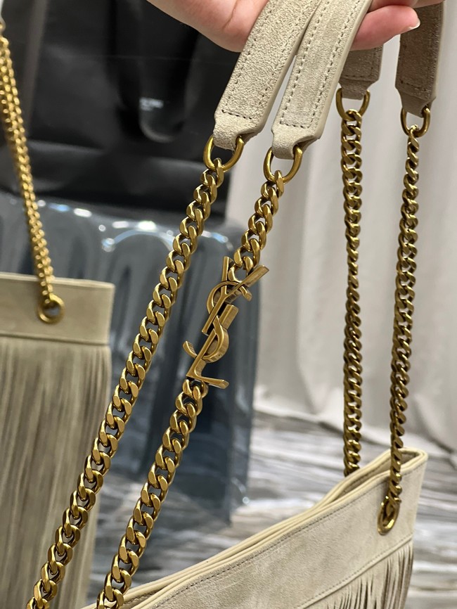 SAINT LAURENT MEDIUM CHAIN BAG IN LIGHT SUEDE WITH FRINGES 633752 BEIGE