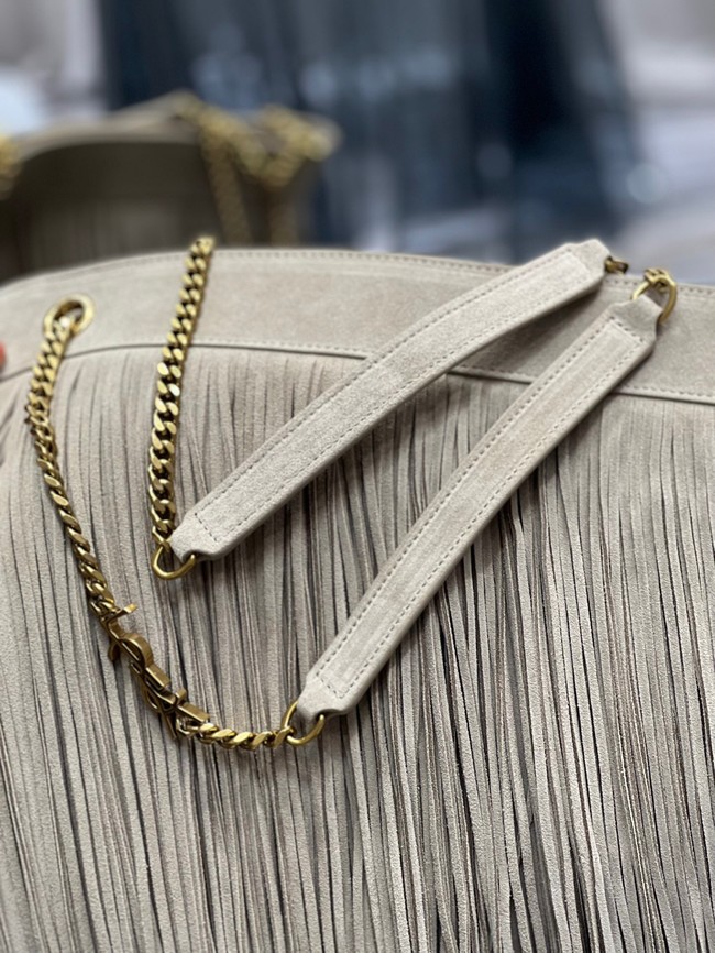 SAINT LAURENT MEDIUM CHAIN BAG IN LIGHT SUEDE WITH FRINGES 633752 BEIGE