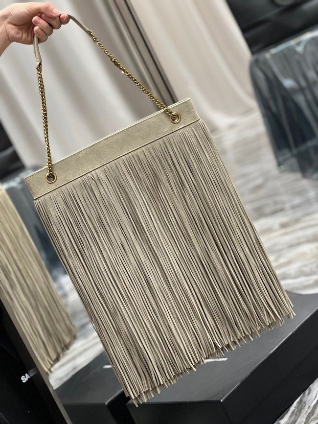 SAINT LAURENT MEDIUM CHAIN BAG IN LIGHT SUEDE WITH FRINGES 633752 BEIGE