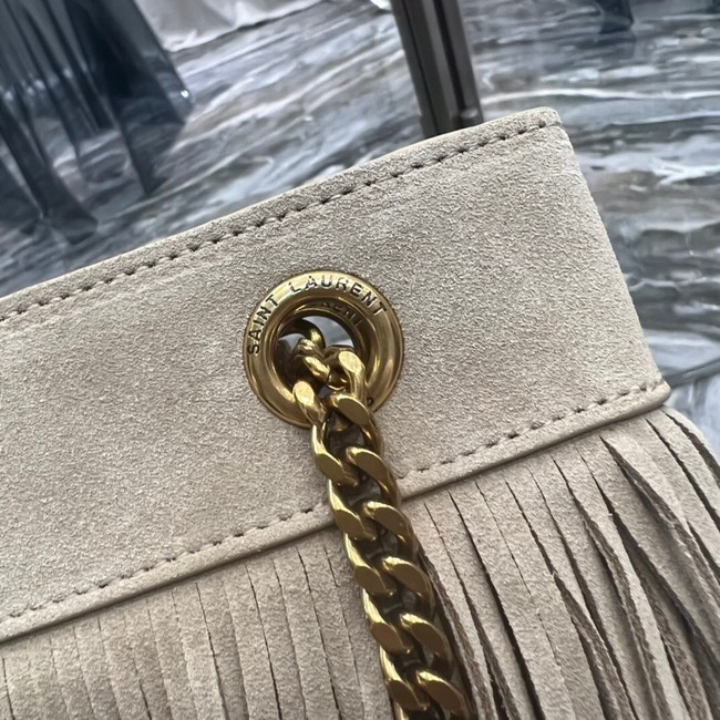 SAINT LAURENT MEDIUM CHAIN BAG IN LIGHT SUEDE WITH FRINGES 633752 BEIGE