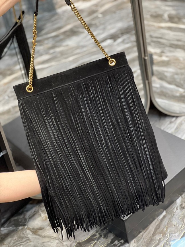 SAINT LAURENT MEDIUM CHAIN BAG IN LIGHT SUEDE WITH FRINGES 633752 BLACK