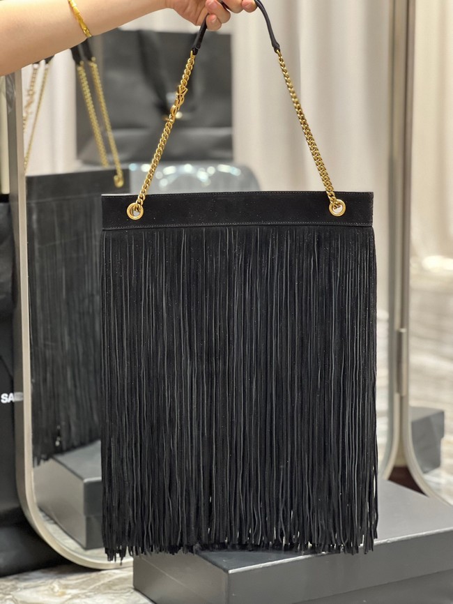 SAINT LAURENT MEDIUM CHAIN BAG IN LIGHT SUEDE WITH FRINGES 633752 BLACK