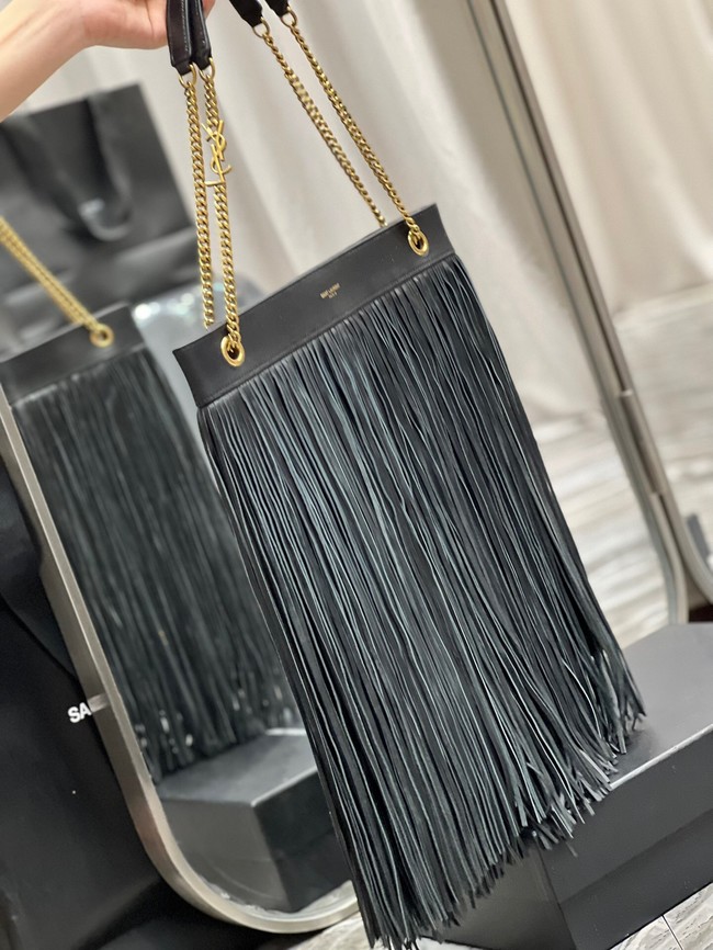 SAINT LAURENT MEDIUM CHAIN BAG WITH FRINGES 633752 BLACK