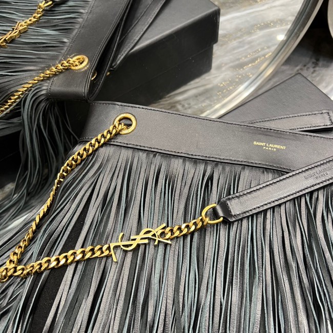 SAINT LAURENT MEDIUM CHAIN BAG WITH FRINGES 633752 BLACK