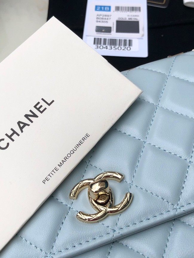 CHANEL WALLET ON CHAIN Lambskin & light Gold-Tone Metal 80892 light blue