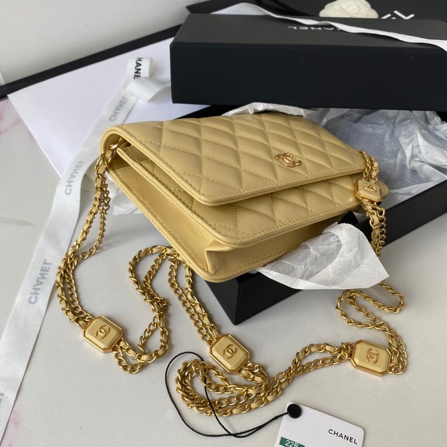 CHANEL WALLET ON CHAIN Lambskin & Gold-Tone Metal AP2923 light yellow