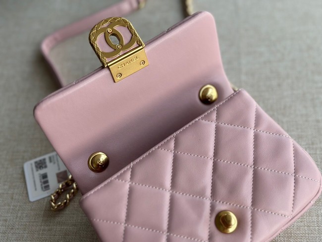 Chanel MINI FLAP BAG Lambskin & Gold-Tone Metal AS3473 pink