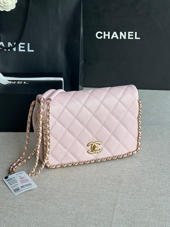 Chanel SMALL Flap Bag Grained Calfskin & Gold-Tone Metal AS3467 pink