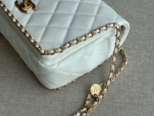 Chanel SMALL Flap Bag Grained Calfskin & Gold-Tone Metal AS3467 white