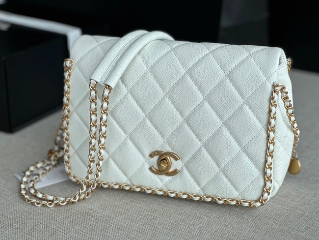 Chanel SMALL Flap Bag Grained Calfskin & Gold-Tone Metal AS3467 white