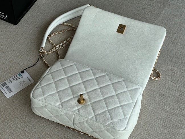 Chanel SMALL Flap Bag Grained Calfskin & Gold-Tone Metal AS3467 white