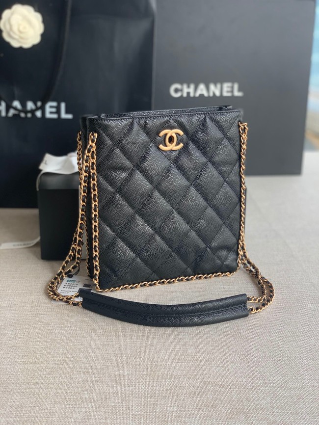 Chanel SMALL SHOPPING BAG Grained Calfskin & Gold-Tone Metal AS3470 black