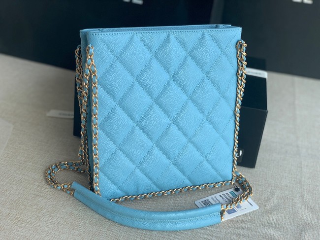 Chanel SMALL SHOPPING BAG Grained Calfskin & Gold-Tone Metal AS3470 light blue