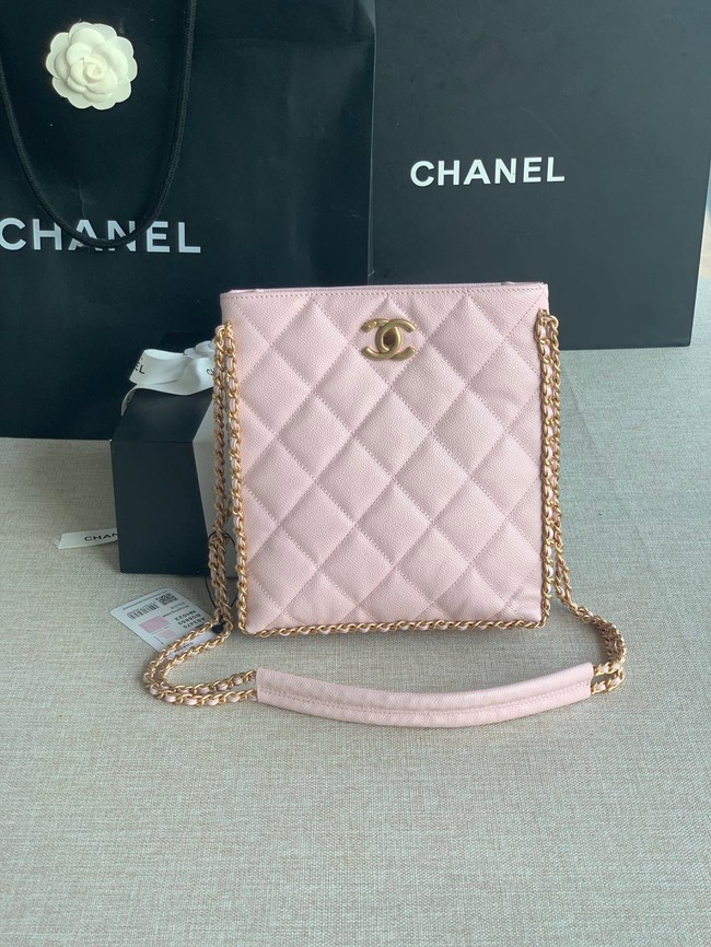 Chanel SMALL SHOPPING BAG Grained Calfskin & Gold-Tone Metal AS3470 pink