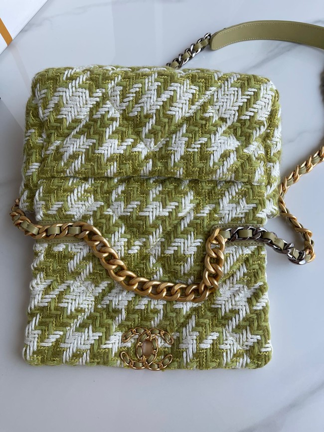 CHANEL 19 LARGE HANDBAG AS1160 Green & Ecru