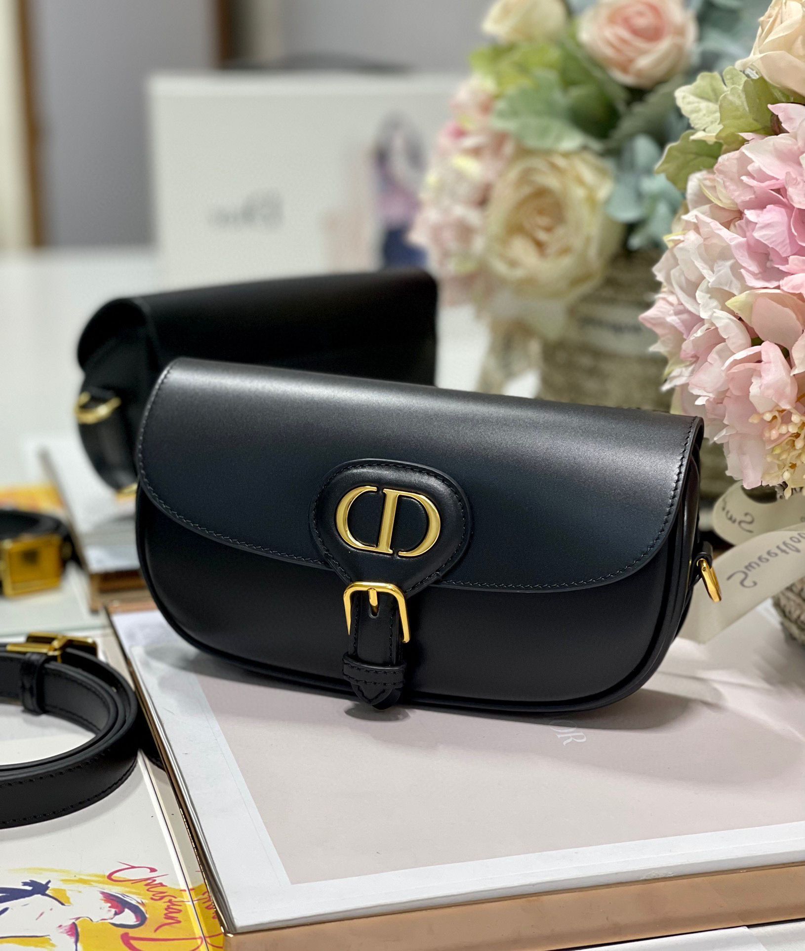 DIOR BOBBY EAST-WEST BAG Box Calfskin M9317S Black