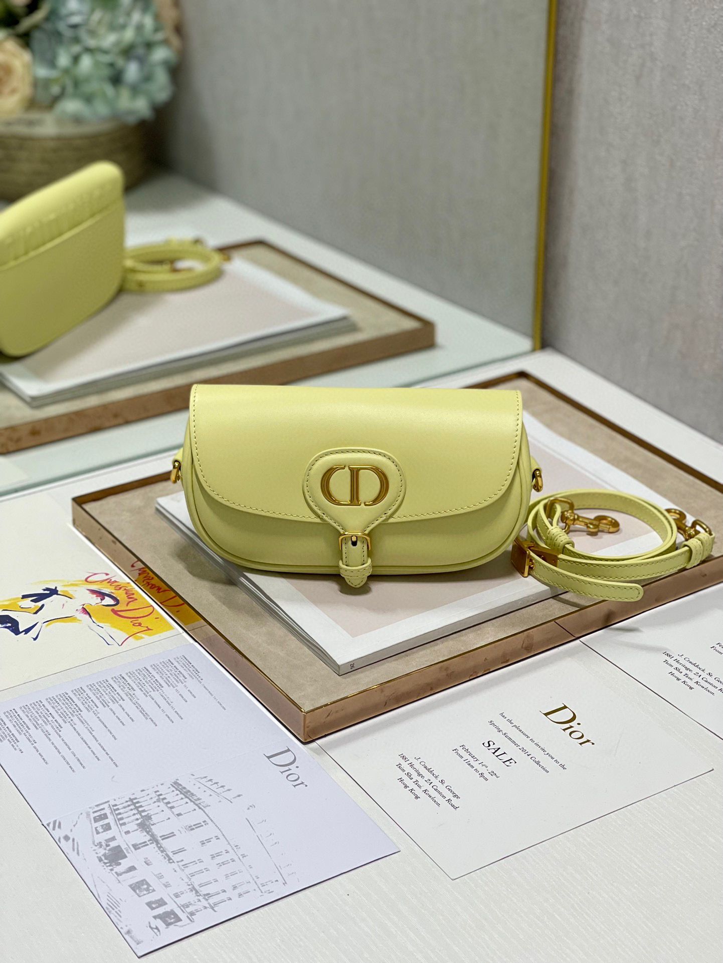 DIOR BOBBY EAST-WEST BAG Box Calfskin M9317S Lemon