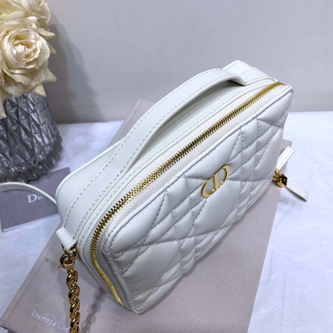 DIOR CARO BOX BAG WITH CHAIN Latte Quilted Macrocannage Calfskin S5140UNG white