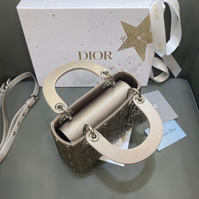 MINI LADY DIOR BAG Strass Cannage Satin M0500P gray