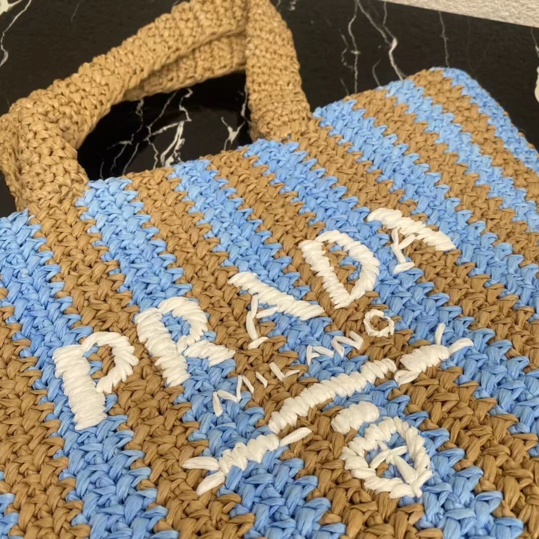 Prada Raffia tote bag 1NE229 light blue