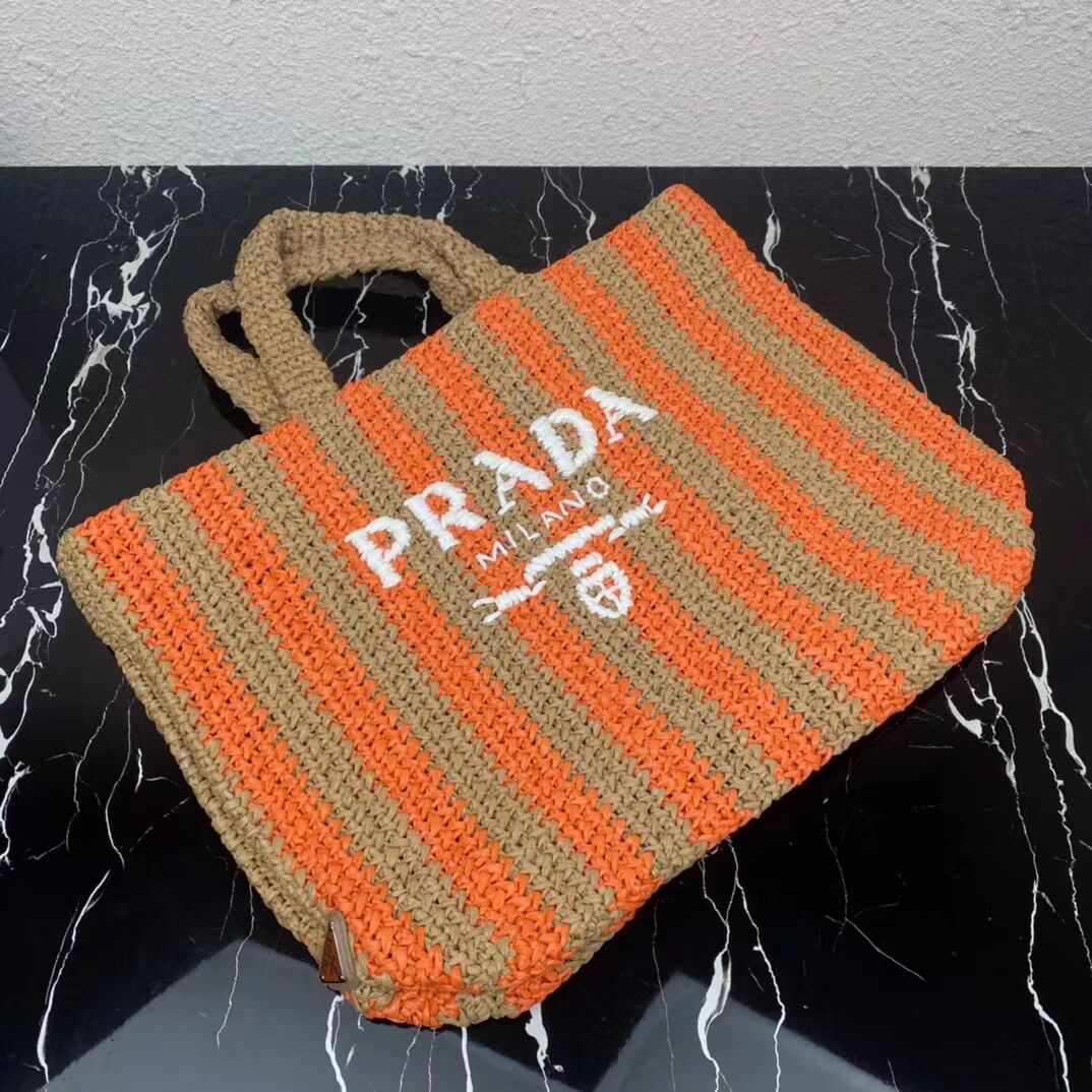 Prada Raffia tote bag 1NE229 orange