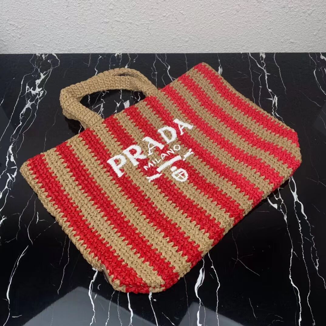 Prada Raffia tote bag 1NE229 red