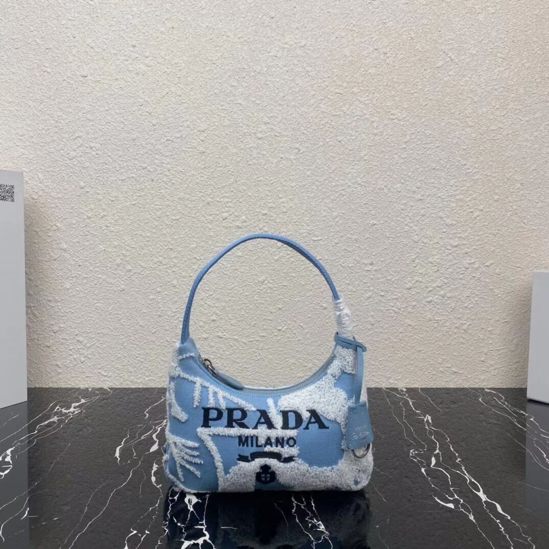 Prada Re-Edition 2000 embroidered drill mini bag 1NE515 sky blue