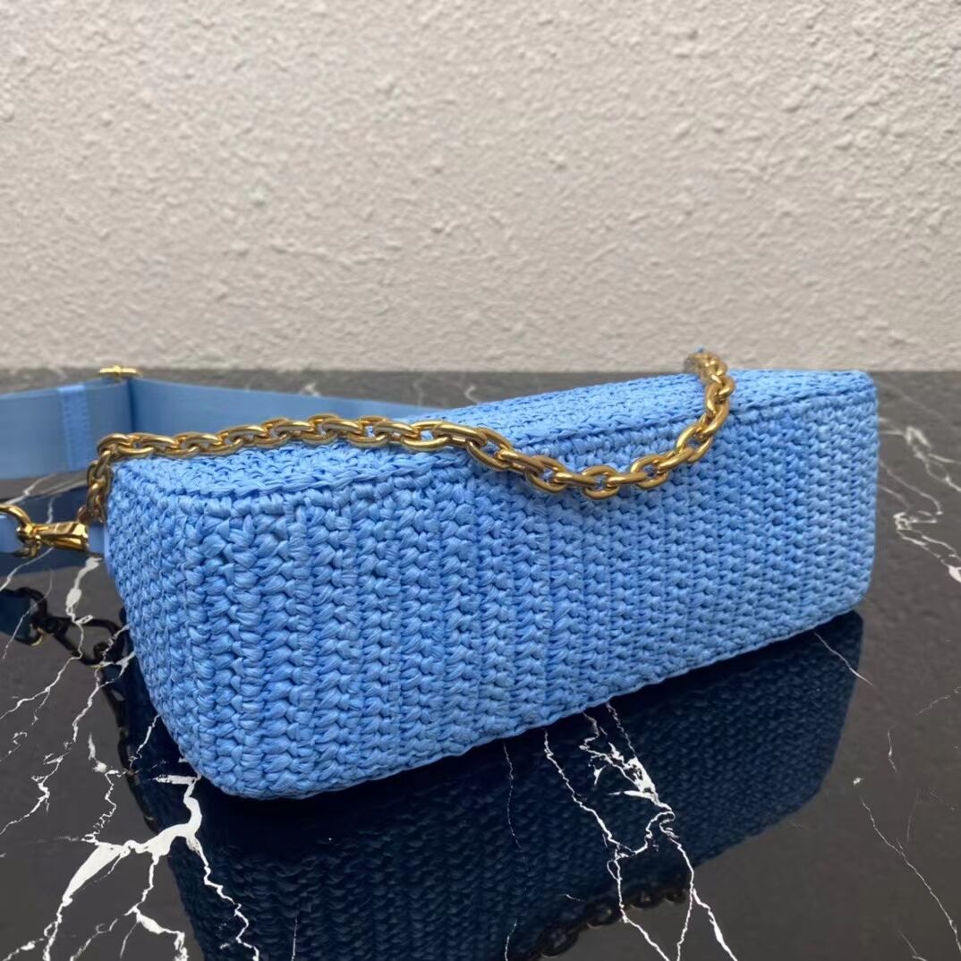 Prada Re-Edition 2005 raffia bag 1BH204 sky blue