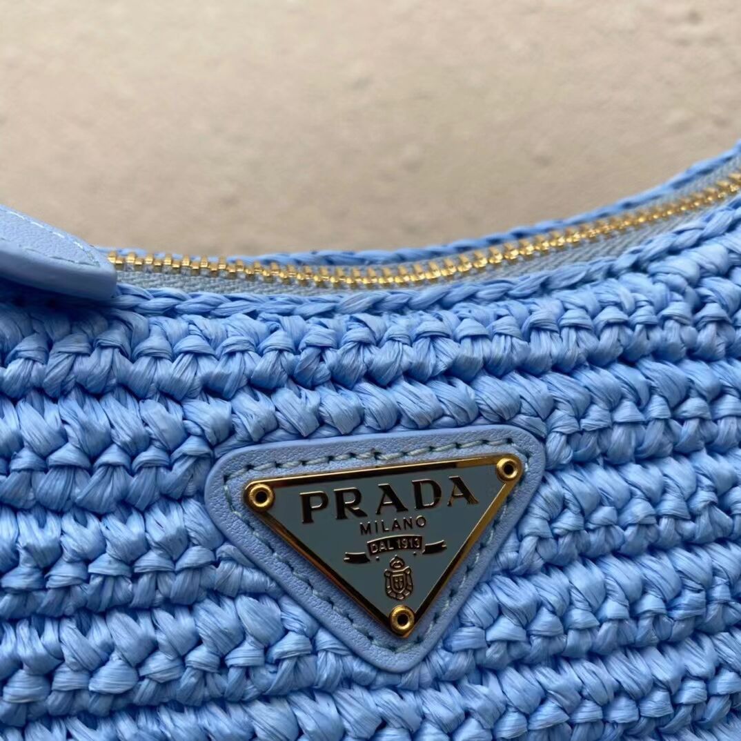 Prada Re-Edition 2005 raffia bag 1BH204 sky blue