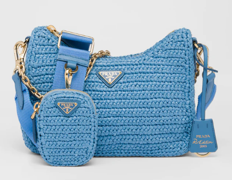 Prada Re-Edition 2005 raffia bag 1BH204 sky blue