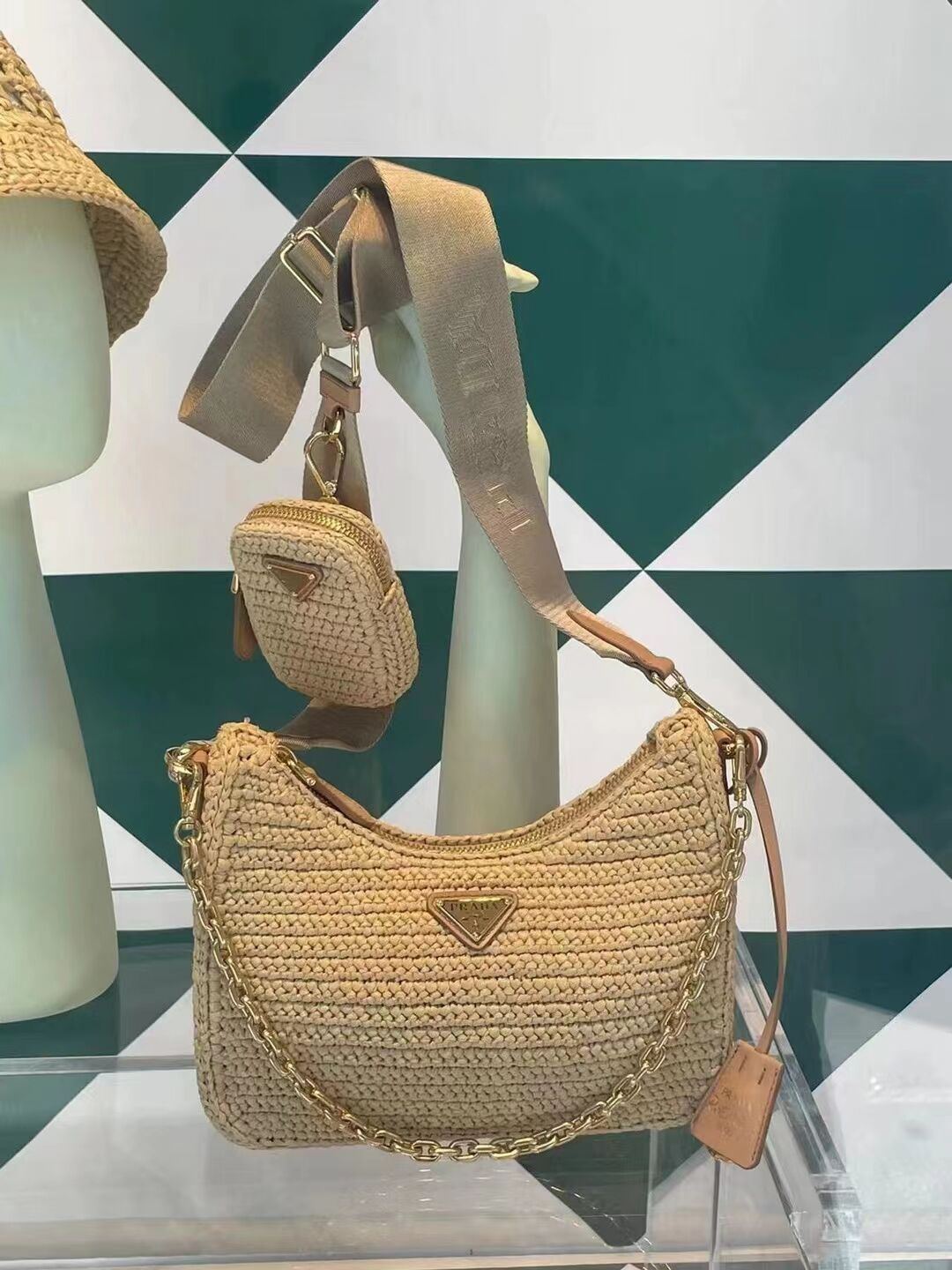 Prada Re-Edition 2005 raffia bag 1BH204 tan