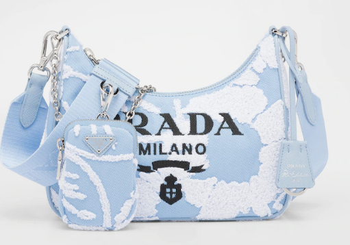 Prada Re-Edition 2006 embroidered drill shoulder bag 1BH204 sky blue