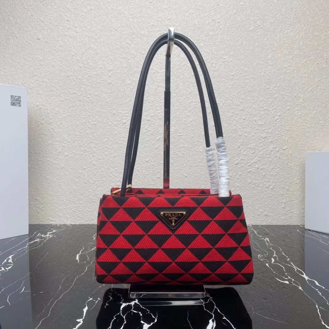 Prada Small embroidered fabric Symbole bag 1BA368 red