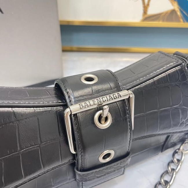 Balenciaga LINDSAY CROCODILE EMBOSSED SHOULDER BAG WITH STRAP 6088 black