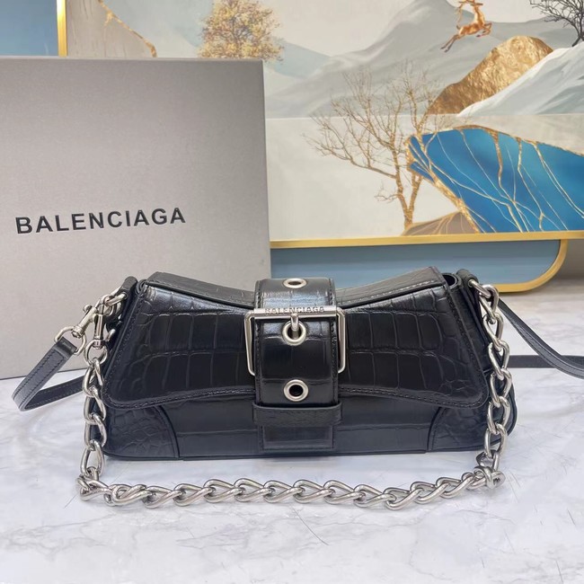 Balenciaga LINDSAY CROCODILE EMBOSSED SHOULDER BAG WITH STRAP 6088 black