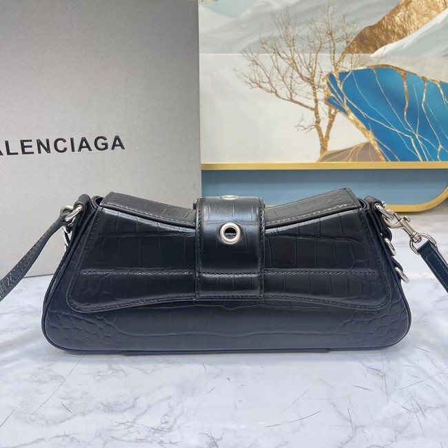 Balenciaga LINDSAY CROCODILE EMBOSSED SHOULDER BAG WITH STRAP 6088 black