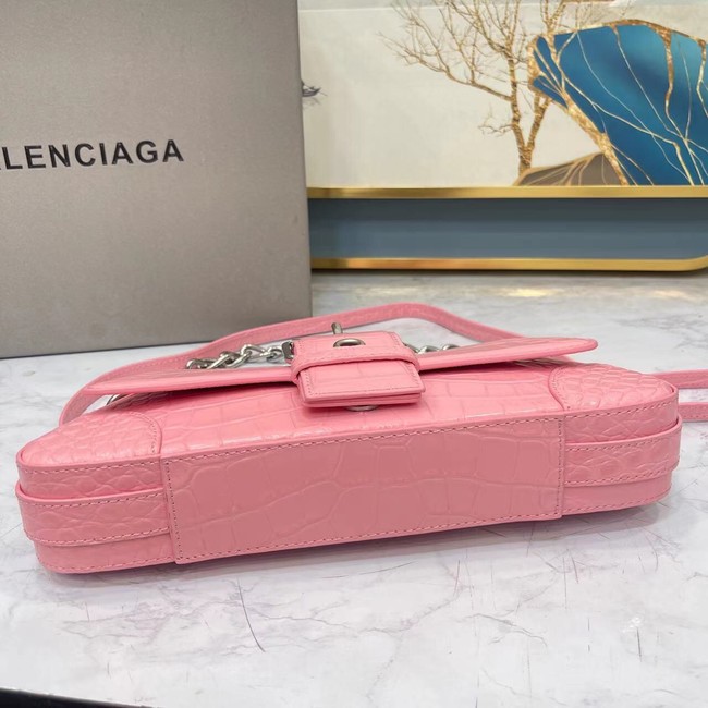 Balenciaga LINDSAY CROCODILE EMBOSSED SHOULDER BAG WITH STRAP 6088 pink