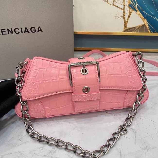 Balenciaga LINDSAY CROCODILE EMBOSSED SHOULDER BAG WITH STRAP 6088 pink