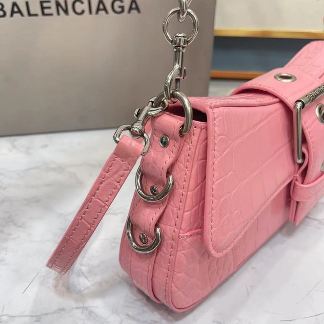 Balenciaga LINDSAY CROCODILE EMBOSSED SHOULDER BAG WITH STRAP 6088 pink