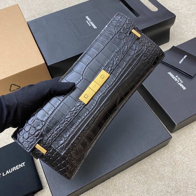 SAINT LAURENT MANHATTAN CLUTCH IN CROCODILE-EMBOSSED LEATHER 695949 black