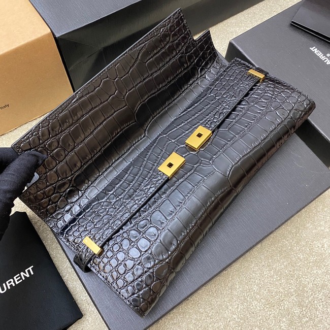 SAINT LAURENT MANHATTAN CLUTCH IN CROCODILE-EMBOSSED LEATHER 695949 black