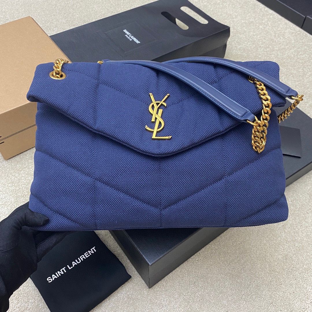 SAINT LAURENT LOULOU LARGE CHAIN BAG IN CANVAS 577475 BLUE