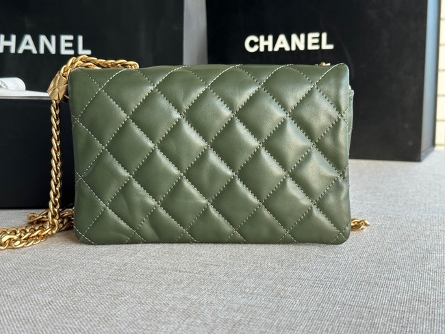 CHANEL FLAP BAG Lambskin & Gold-Tone Metal AS3393 green